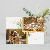 Botanische 2-foto's met joyful Script met Gold-Lij Folie Feestdagenkaart (Staand Voorkant)