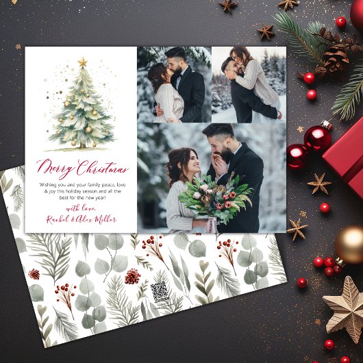 Botanische 3 Multi Foto Kerstboom Feestdagenkaart