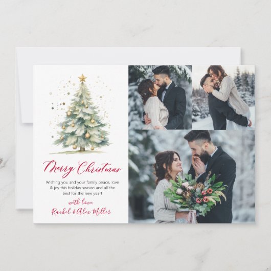 Botanische 3 Multi Foto Kerstboom Feestdagenkaart (Voorkant)