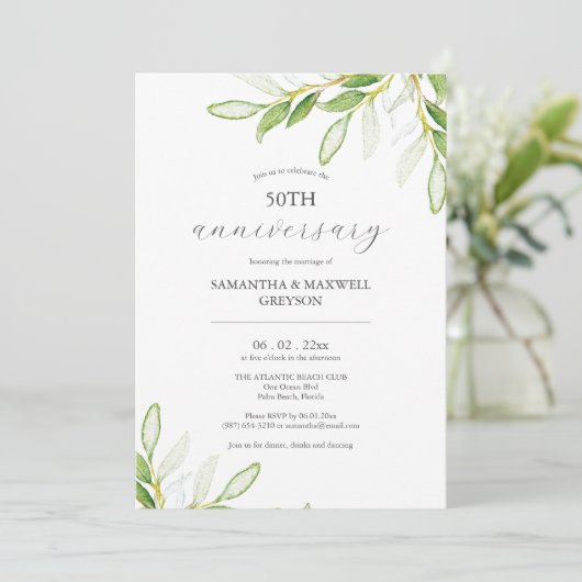 Botanische 50e bruiloft Jubileum uitnodigingen (Staand voorkant)