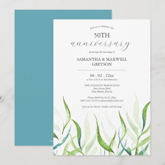 Botanische 50e bruiloft Jubileum uitnodigingen (Voorkant / Achterkant)
