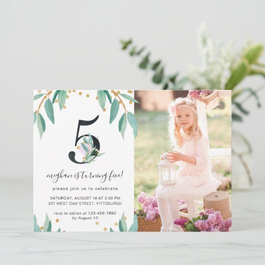  Botanische 5e Verjaardag Party Foto Kaart (Staand voorkant)