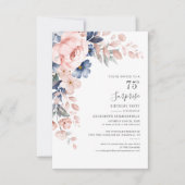 Botanische 75e verjaardag Roze Floral Invite Kaart (Voorkant)