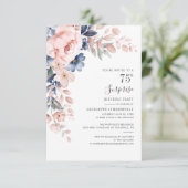 Botanische 75e verjaardag Roze Floral Invite Kaart (Staand voorkant)