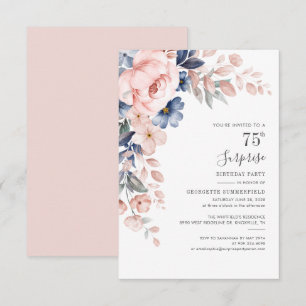 Botanische 75e verjaardag Roze Floral Invite Kaart