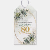 Botanische 80e verjaardag Stof Groen Label Cadeaulabel (Voorkant)
