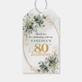 Botanische 80e verjaardag Stof Groen Label Cadeaulabel (Achterkant)