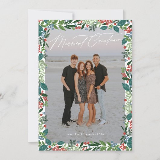 Botanische aangepaste foto Lijst Merriest Christma Feestdagenkaart (Voorkant)