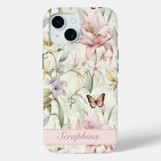 Botanische Aangepaste Naam Lente Boeket Pastel Blo Case-Mate iPhone Case (Achterkant)
