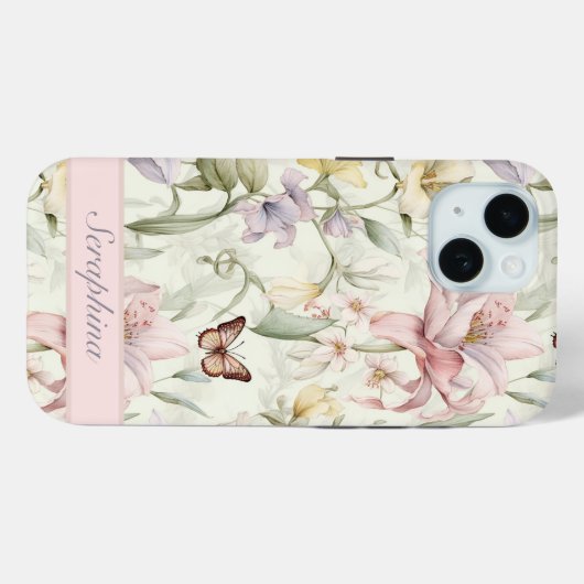 Botanische Aangepaste Naam Lente Boeket Pastel Blo Case-Mate iPhone Case (Achterkant (horizontaal))