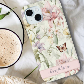 Botanische Aangepaste Naam Lente Boeket Pastel Blo iPhone 15 Case