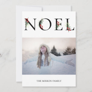 Botanische, aangepaste NOEL Flat Holiday-fotokaart Feestdagenkaart