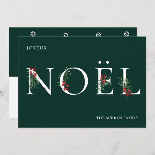 Botanische aangepaste NOEL Flat Holiday Kaart (Voorkant / Achterkant)