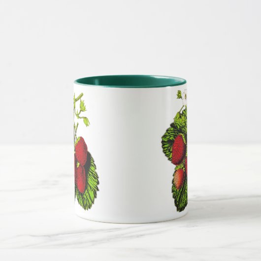 Botanische aardbeienillustratie Afdrukken op wit Mok (Midden)
