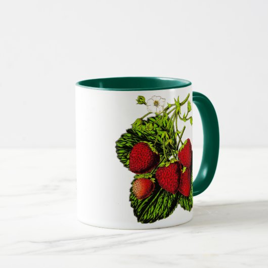 Botanische aardbeienillustratie Afdrukken op wit Mok (Voorkant rechts)