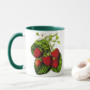 Botanische aardbeienillustratie Afdrukken op wit Mok