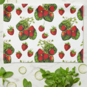 Botanische aardbeienillustratie Afdrukken op wit Theedoek (Gevouwen)