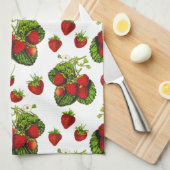 Botanische aardbeienillustratie Afdrukken op wit Theedoek (Quarter Fold)