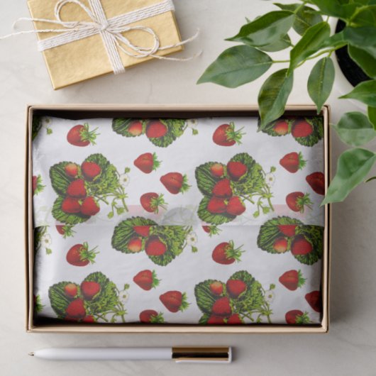 Botanische aardbeienillustratie Afdrukken op wit Tissuepapier (Geschenk)