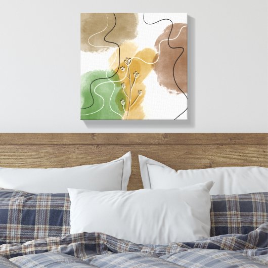 Botanische abstracte aardtoon canvas afdruk (Insitu (Slaapkamer))
