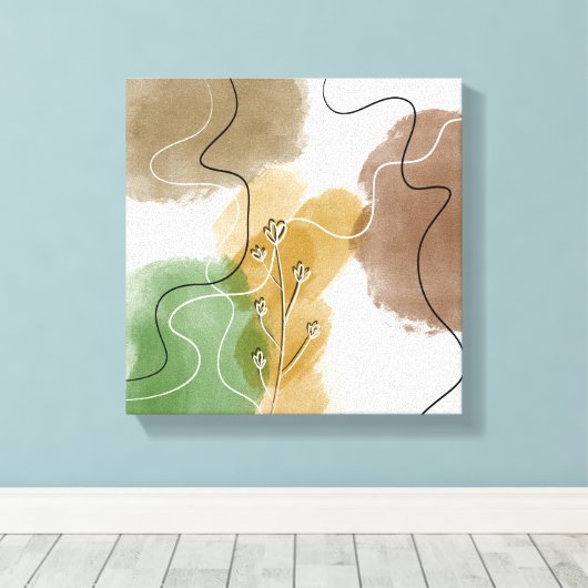Botanische abstracte aardtoon canvas afdruk (Insitu (Houten vloer))