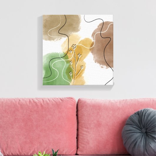 Botanische abstracte aardtoon canvas afdruk (Insitu (Woonkamer))