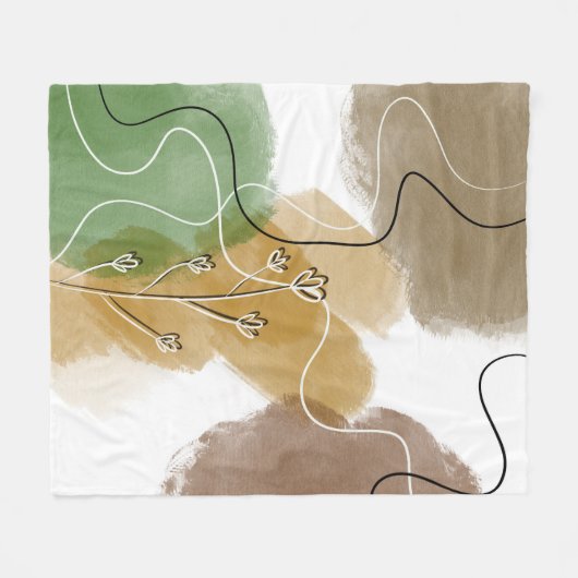 Botanische abstracte aardtoon fleece deken (Voorkant (Horizontaal))