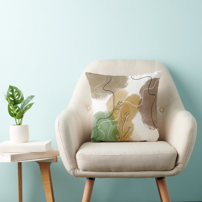 Botanische abstracte aardtoon kussen (Stoel)
