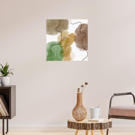 Botanische abstracte aardtoon poster (Woonkamer 3)