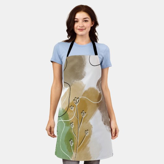 Botanische abstracte aardtoon schort (Gedragen)