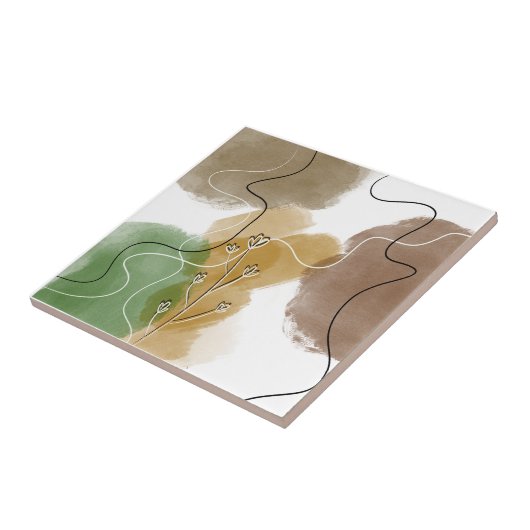Botanische abstracte aardtoon tegeltje (Zijkant)