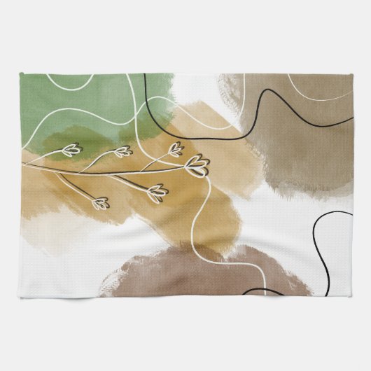 Botanische abstracte aardtoon theedoek (Horizontaal)