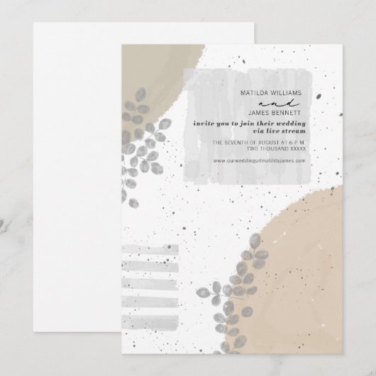 Botanische Abstracte Neutral Wedding Livestream Kaart (Voorkant / Achterkant)