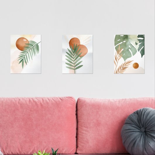 Botanische Abstracte set – Minimale muurkunst (Woonkamer)