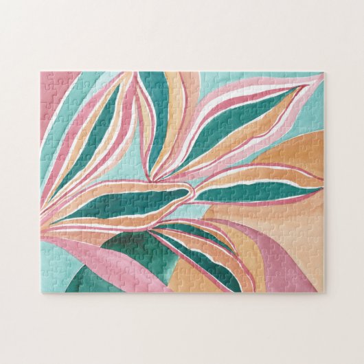 Botanische Abstracte Waterverf Art Jigzaag Puzzle Legpuzzel (Horizontaal)