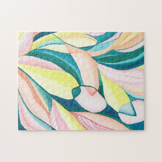 Botanische Abstracte Waterverf Art Jigzaag Puzzle Legpuzzel (Horizontaal)