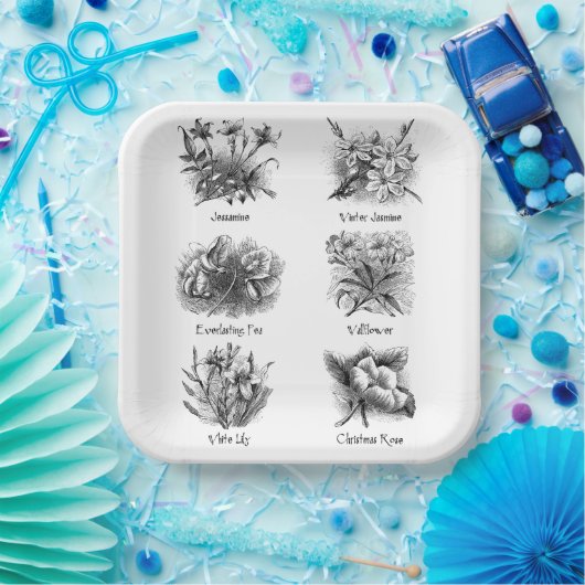 Botanische afbeeldingen papieren bordje (Feest)