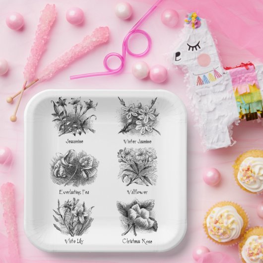 Botanische afbeeldingen papieren bordje (Feest)