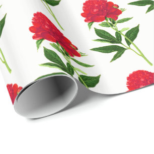 botanische afdruk, diepe rode pony cadeaupapier