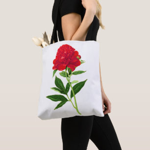 botanische afdruk, diepe rode pony tote bag