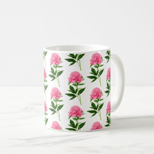 botanische afdruk, Fuchsia Pink Peony Koffiemok (Voorkant rechts)