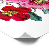 Botanische afdruk - Hollyhocks & Rozen Poster (Hoek)