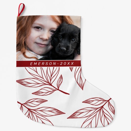 Botanische afdruk met foto en naam Red Holiday Grote Kerstsok (Voorkant)