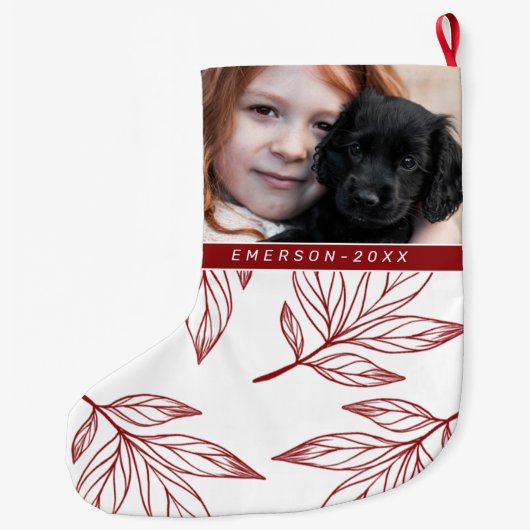 Botanische afdruk met foto en naam Red Holiday Grote Kerstsok (Achterkant)