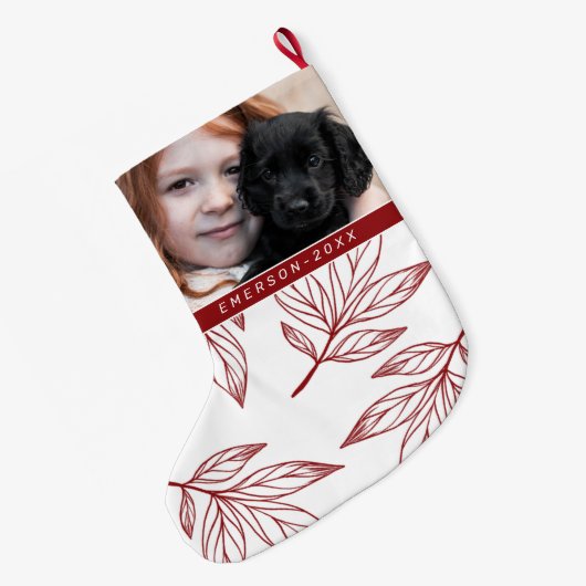 Botanische afdruk met foto en naam Red Holiday Grote Kerstsok (Achterkant (Hangend))