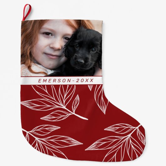Botanische afdruk met foto en naam Red Holiday Grote Kerstsok (Voorkant)
