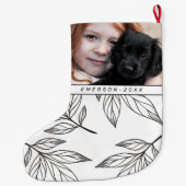 Botanische afdruk met foto en naam zwart grote kerstsok (Achterkant)