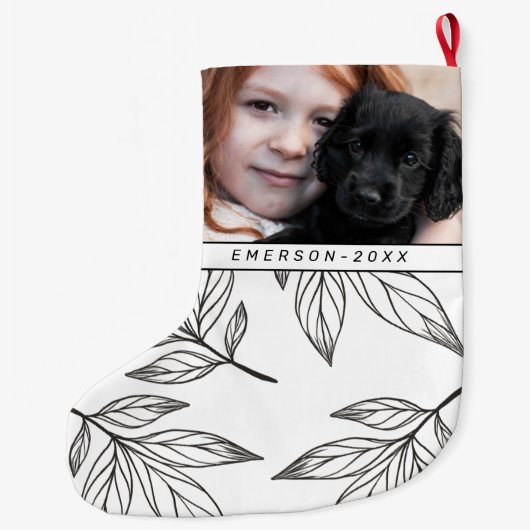 Botanische afdruk met foto en naam zwart grote kerstsok (Achterkant)