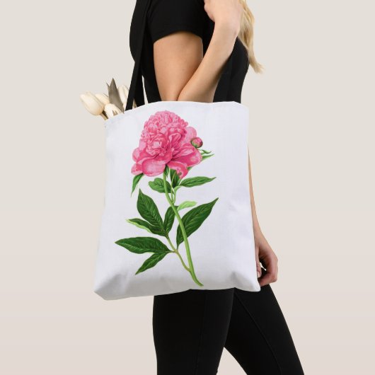  botanische afdruk, Pastel Pink Peony Tote Bag (Dichtbij)