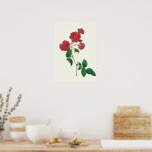 Botanische afdruk  rode rozen poster (Keuken)